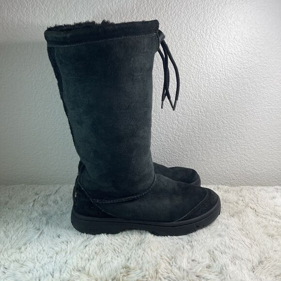 UGG Shoes - UGG Tall Winter Boots Size 7 EU 38 Black Leather Sheepskin